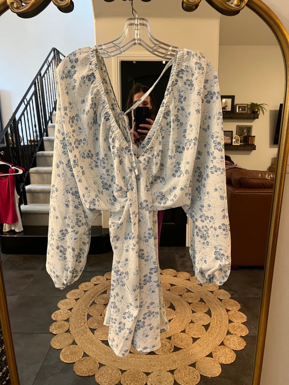SHEIN White Blouse with Blue and Yellow Floral Print